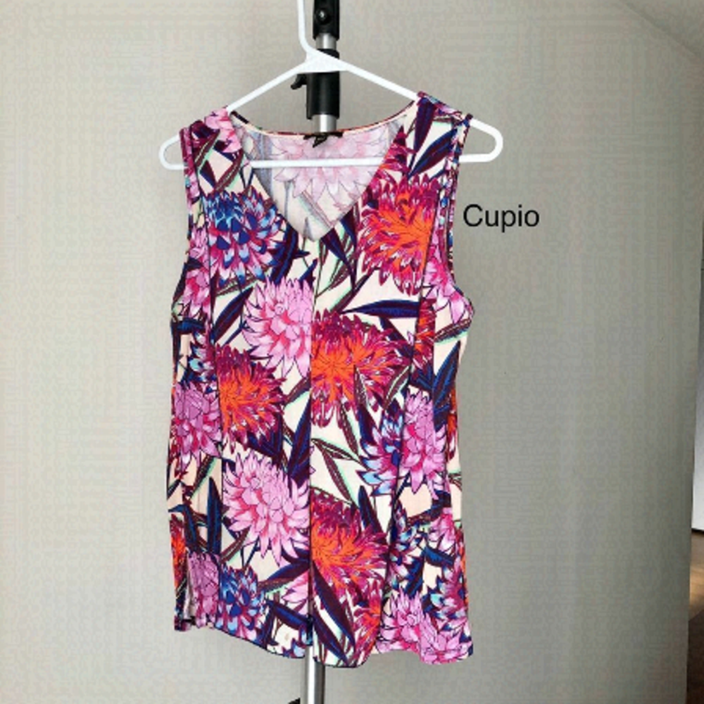 Cupio Womens Pink‎ Orange Floral V-Neck Sleeveless Double Layer Top Size Medium